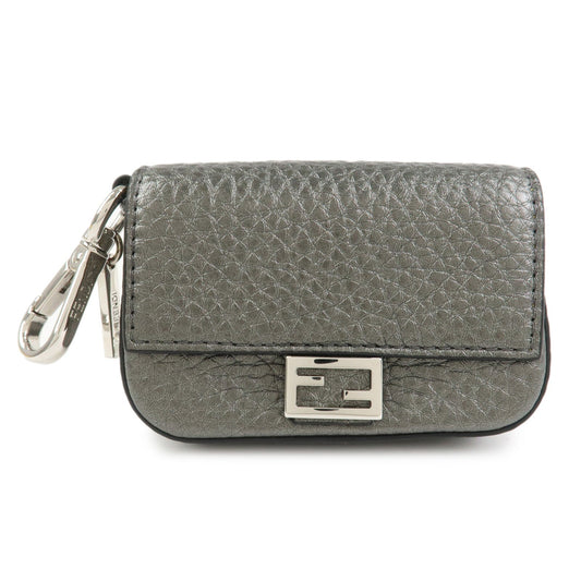 FENDI Nano Baguette Calf Leather Bag Charm Key Chain Silver 7AR809
