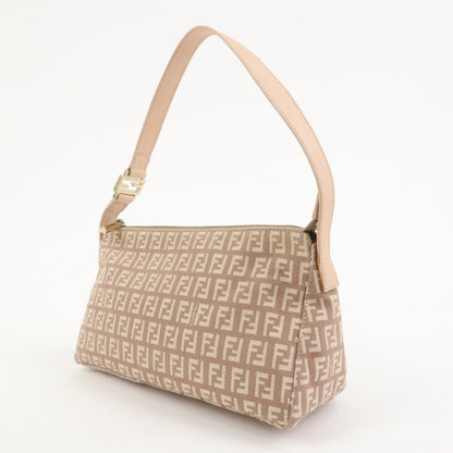 FENDI Zucchino Canvas Leather Shoulder Hand Bag Pink Beige 8BR444