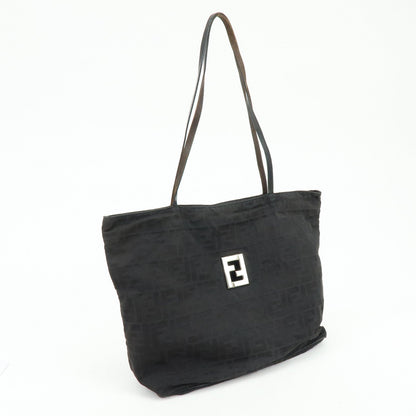 FENDI Zucca Canvas Leather Tote Bag Shoulder Bag Black 15785