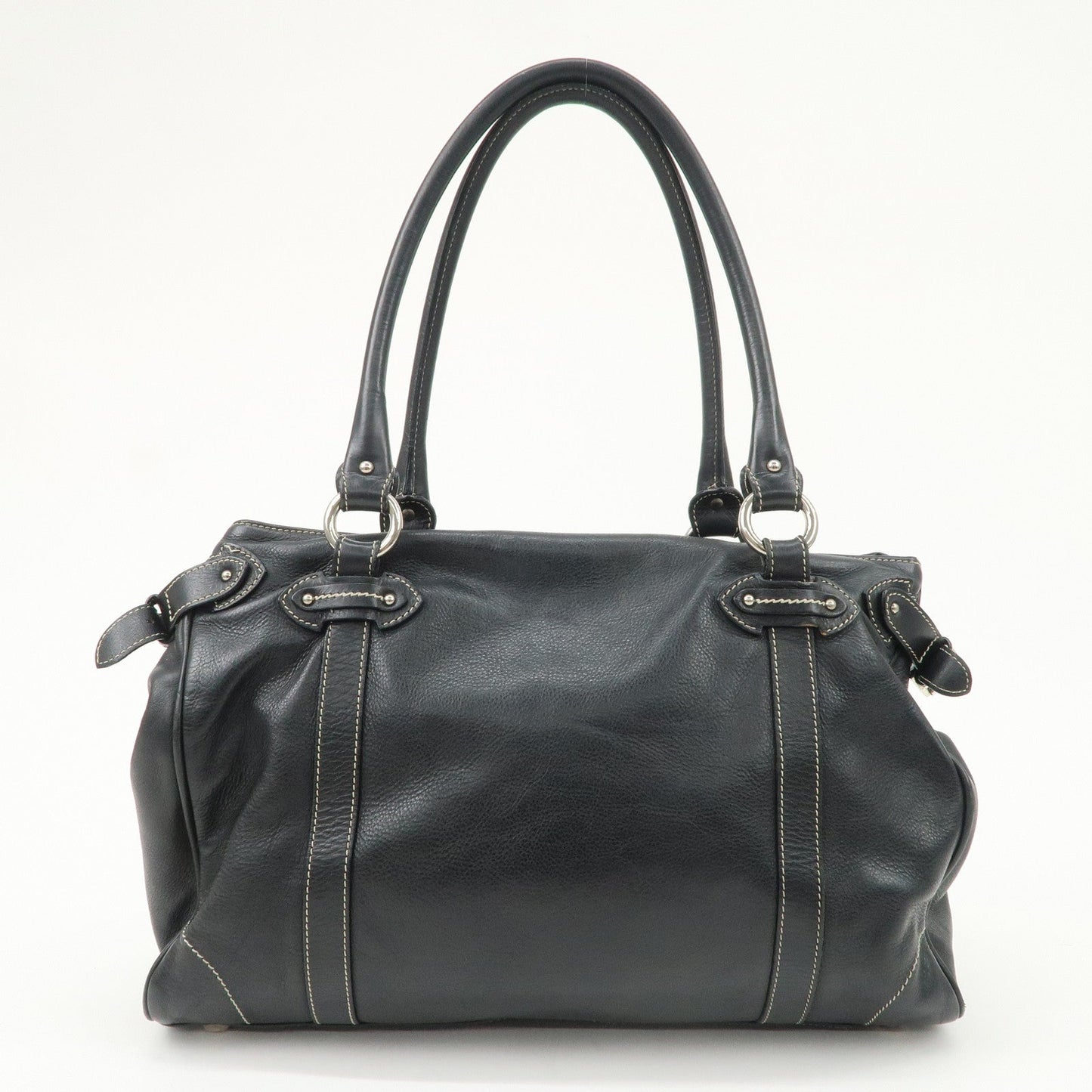 Christian Dior Leather Shoulder Bag Hand Bag Black Silver Hdw