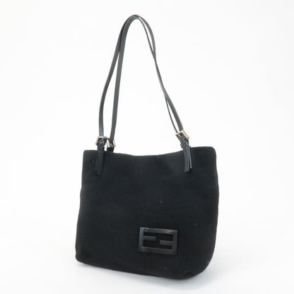FENDI Wool Leather Tote Bag Shoulder Bag Black 26633
