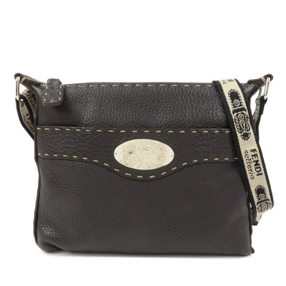 FENDI Selleria Leather Shoulder Bag Crossbody Bag Brown 8BT092