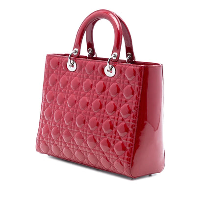 Red Dior Large Patent Cannage Lady Dior Satchel