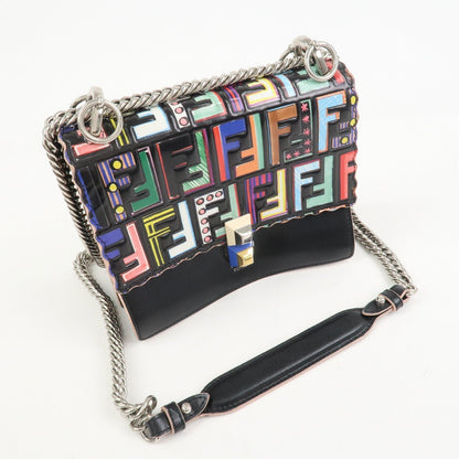 FENDI Zucca Mini Kan I Leather Chain Shoulder Bag Multicolor 8M0381