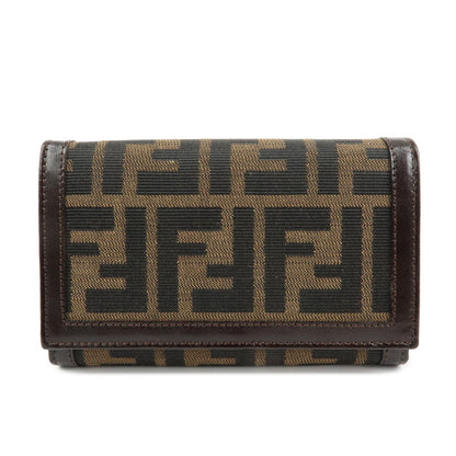 FENDI Zucca Canvas Leather Tri-fold Wallet Brown Black 31052