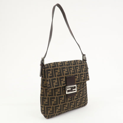 FENDI Zucca Canvas Leather Shoulder Bag Brown Black 26730