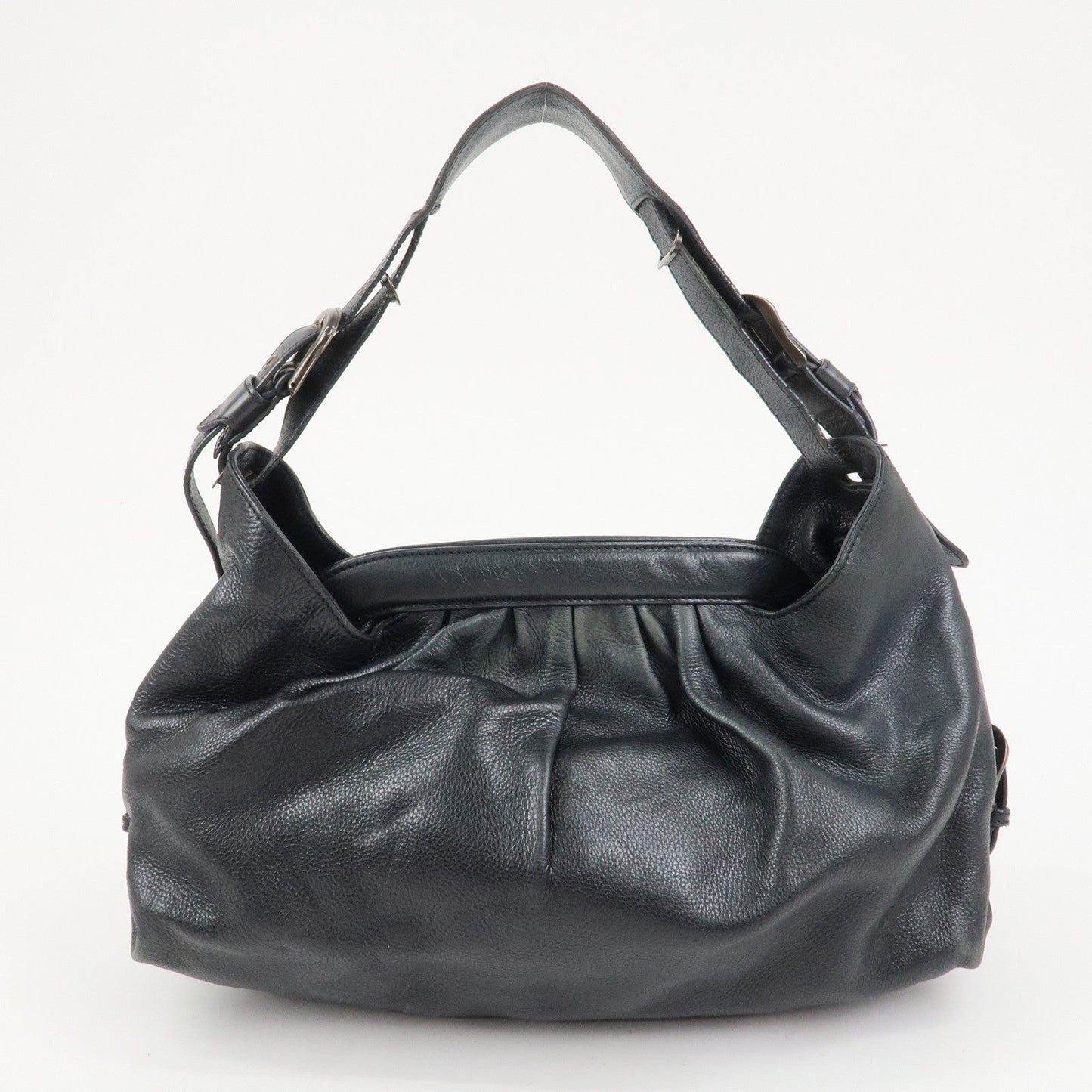 FENDI Logo Leather Shoulder Bag Tote Bag Black 8BR579