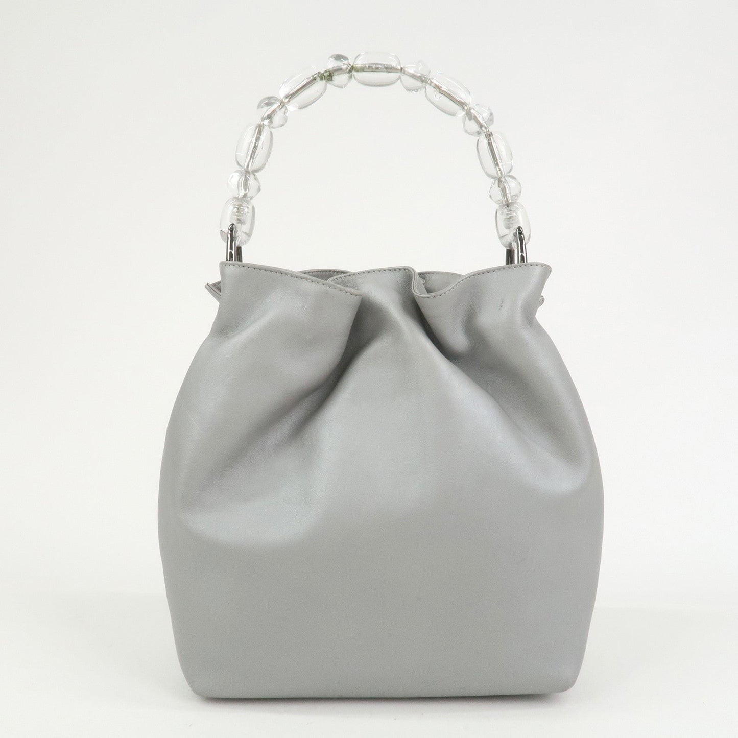 Christian Dior Maris Pearl Leather Hand Bag Silver Gray