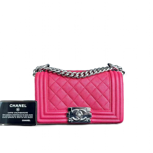 Chanel Boy Small - Hot Pink Quilted Caviar Grained Calfskin with Silver Hardware Series 25