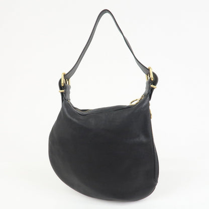 FENDI Logo Leather Shoulder Bag Hand Bag Black 8BR228