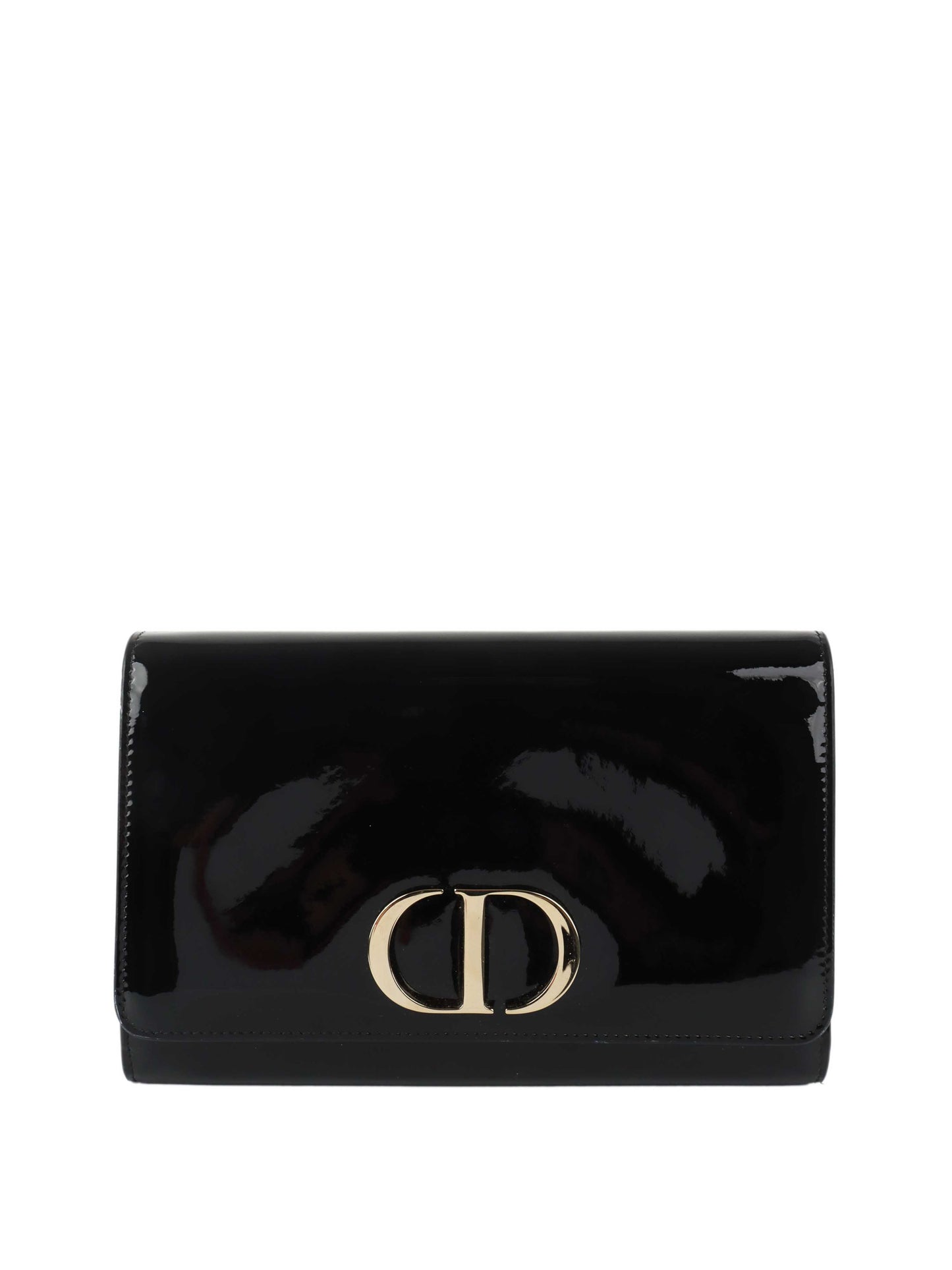 Dior Black Patent Leather 30 Montaigne Chain Clutch