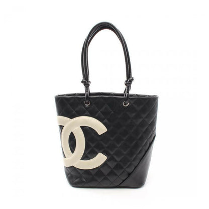 Chanel Cambon Medium Leather Black White Silver Tote