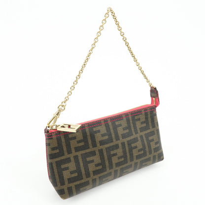 FENDI Zucca Print PVC Chain Accessory Pouch Hand Bag Pink 8BR592
