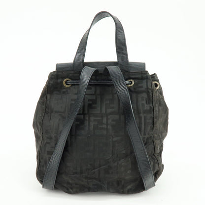 FENDI Logo Zucca Nylon Leather Backpack Rucksack Black
