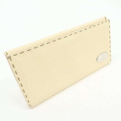 FENDI Selleria Calf Leather Long Wallet Ivory 8M0144