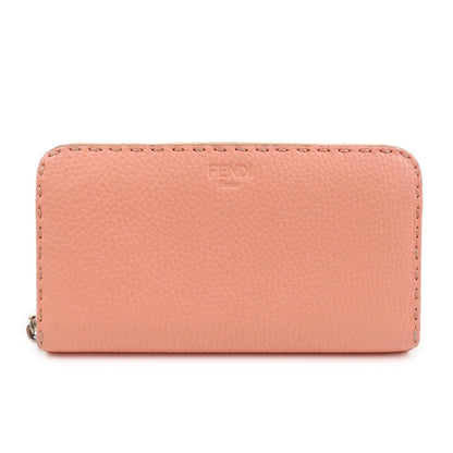 FENDI Leather Round Zippy Long Wallet Pink 8M0299