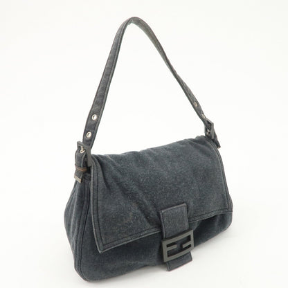 FENDI Mamma Baguette Zucca Cotton Shoulder Bag Gray 26325