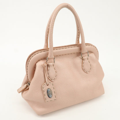 FENDI Selleria Leather Boston Bag Hand Bag Pink 8BN127