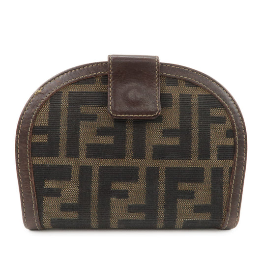 FENDI Zucca Canvas Leather Compact Wallet Black Brown 01223