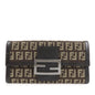 FENDI Zucchino Canvas Leather Bi-Fold Long Wallet Dark Brown 8M0021