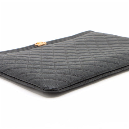 Chanel Boy Chanel Caviar S Clutch Bag Black Gold 25th