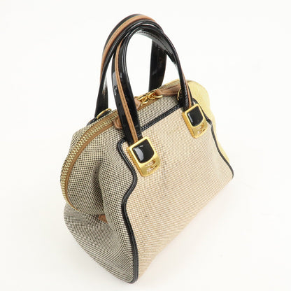 FENDI Chameleon Canvas Patent Leather 2Way Hand Bag Beige 8BL117