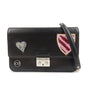 Christian Dior Leather Chain Shoulder Bag Heart Embroidery Black