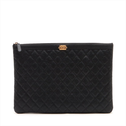 Chanel Boy Chanel Caviar S Clutch Bag Black Gold 25th