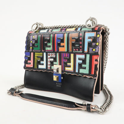 FENDI Zucca Mini Kan I Leather Chain Shoulder Bag Multicolor 8M0381