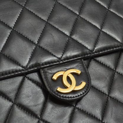 Chanel Black Lambskin Pushlock Medium Half Flap Shoulder Bag