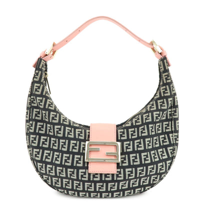 FENDI Zucchino Canvas Leather Shoulder Bag Black Pink 8BR020