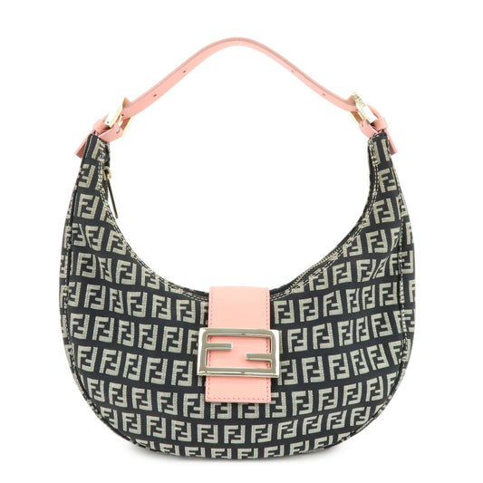 FENDI Zucchino Canvas Leather Shoulder Bag Black Pink 8BR020