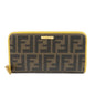 FENDI Zucca PVC Leather Round Zippy Long Wallet Brown Yellow 8M0299