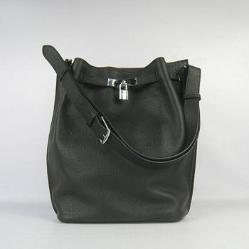 Luxury Hermes Nappa Leather Shoulder Bag Black Silver
