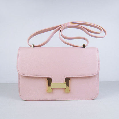 Luxury Hermes Calf Leather Message Bag Pink Golden