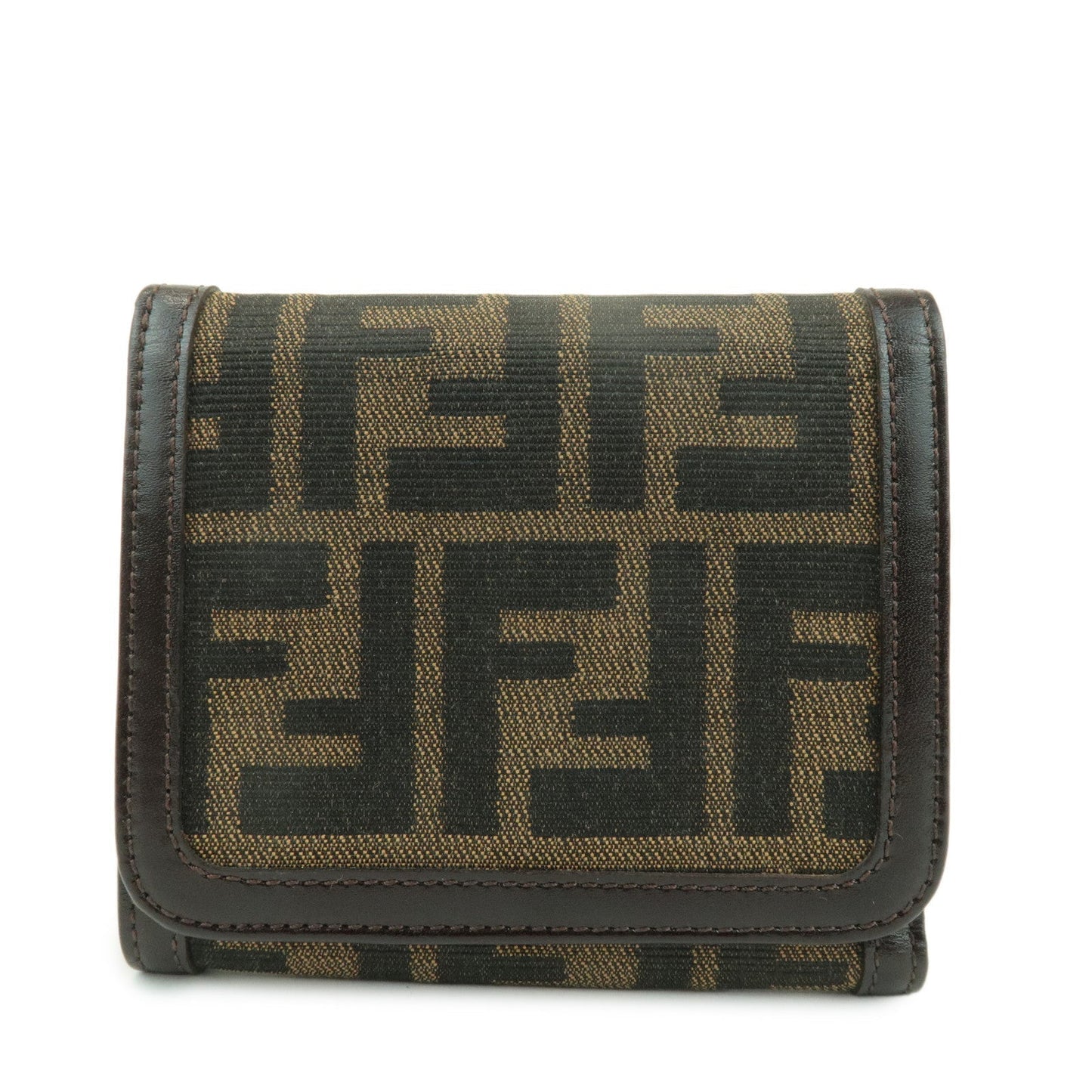 FENDI Zucca Leather Canvas Tri-fold Wallet Black Brown 30794