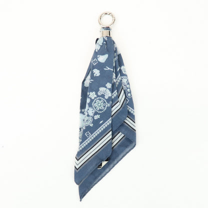 FENDI Logo Metal Cotton Bag Charm Key Chain Blue 7AS386