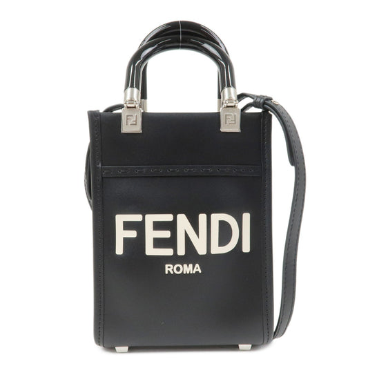 FENDI Leather Sunshine Shopper Small 2Way Bag Hand Bag Black 8BS051