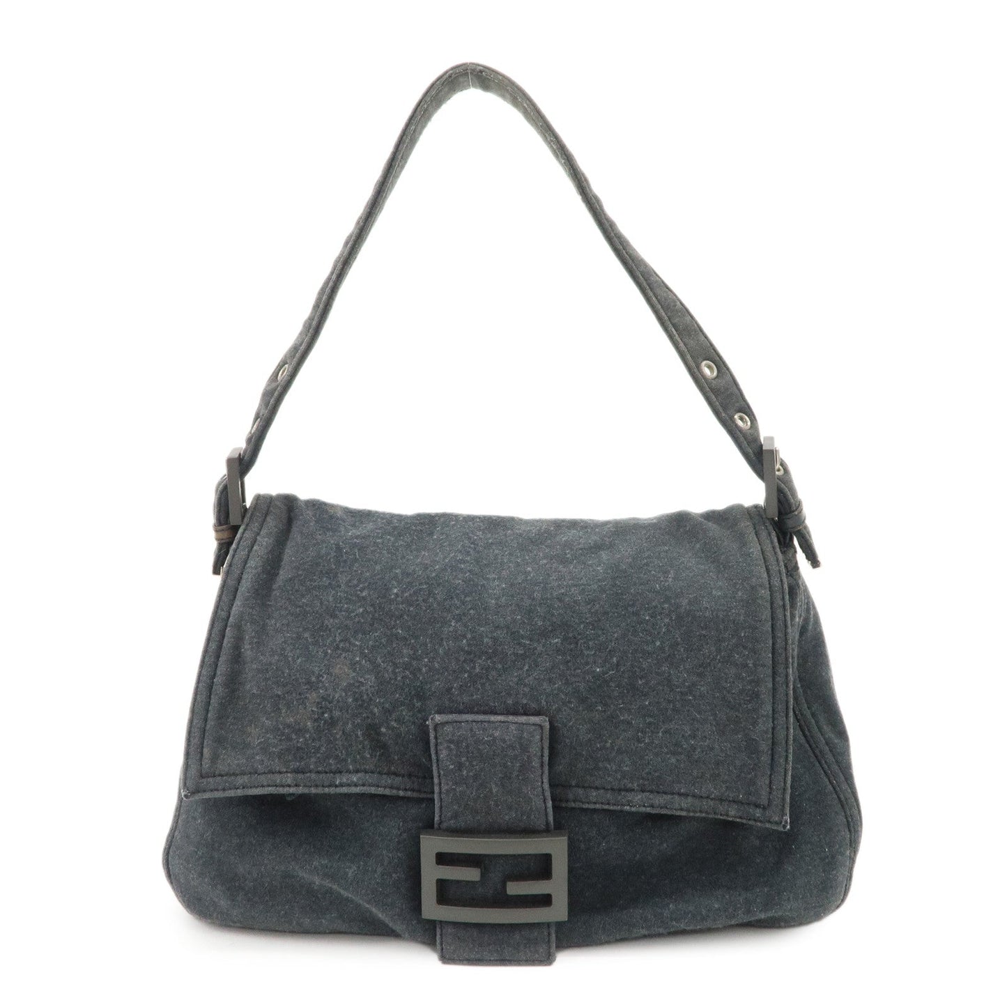 FENDI Mamma Baguette Zucca Cotton Shoulder Bag Gray 26325
