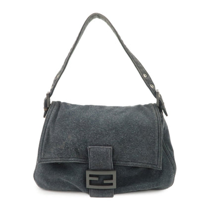 FENDI Mamma Baguette Zucca Cotton Shoulder Bag Gray 26325