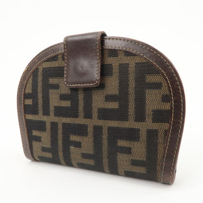 FENDI Zucca Canvas Leather Compact Wallet Black Brown 01223