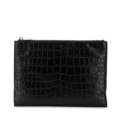 Saint Laurent Crocodile Embossed Leather Clutch Bag