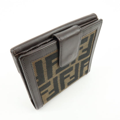 FENDI Zucca Canvas Leather Bi-fold Wallet Brown Black 01695