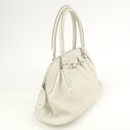 Christian Dior Leather Shoulder Bag Hand Bag White 10-Ru-0037