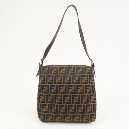FENDI Zucca Canvas Leather Shoulder Bag Brown Black 26730
