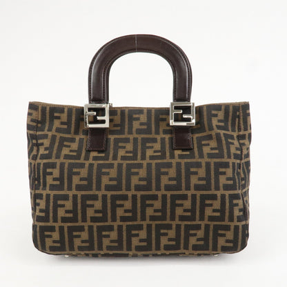 FENDI Zucca Canvas Leather Tote Bag Hand Bag Black Brown 26693