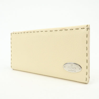 FENDI Selleria Calf Leather Long Wallet Ivory 8M0144