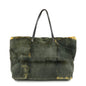 FENDI Fur Leather Tote Bag Hand Bag Brown Yellow 8BH005
