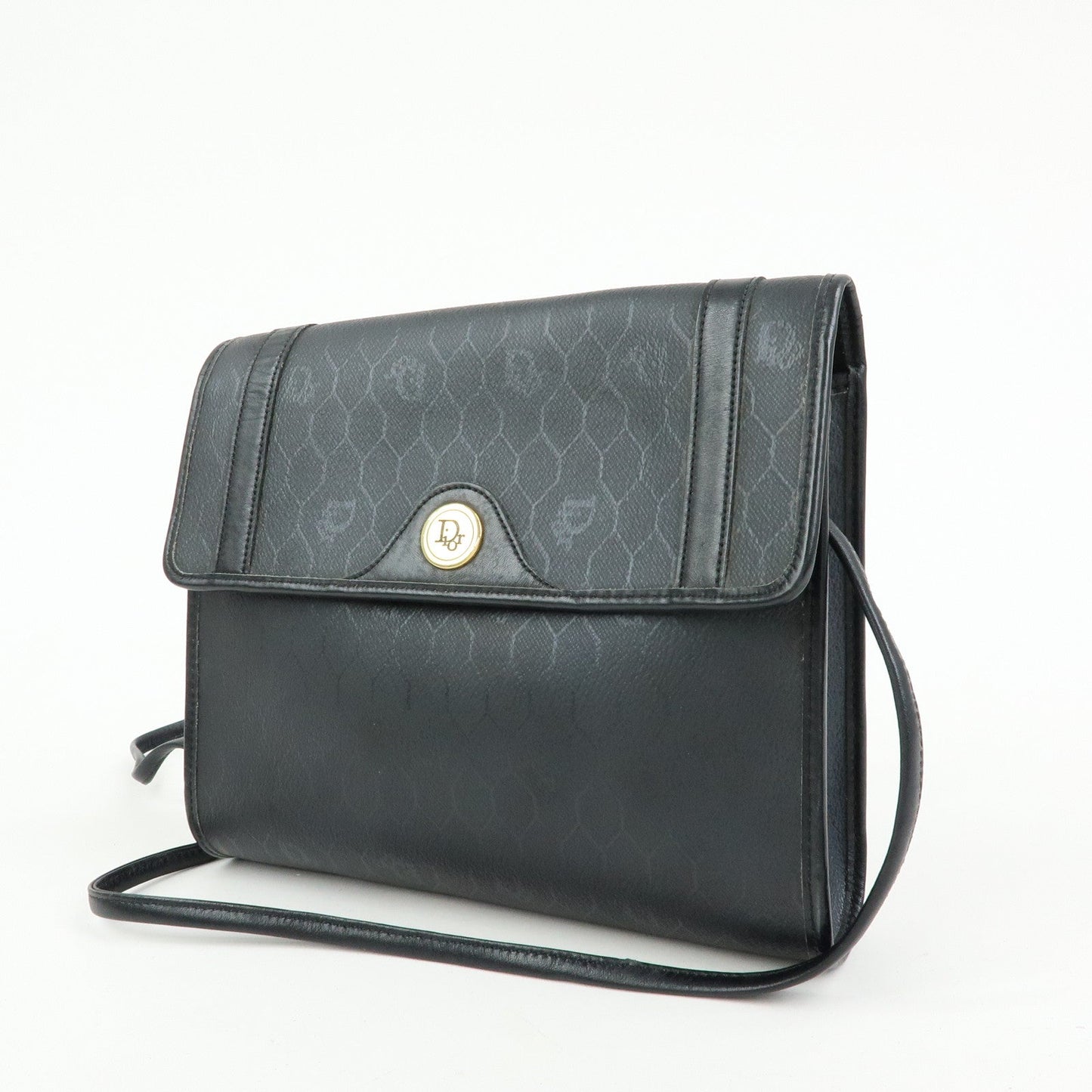 Christian Dior Honeycomb Pvc Leather Shoulder Crossbody Bag Black