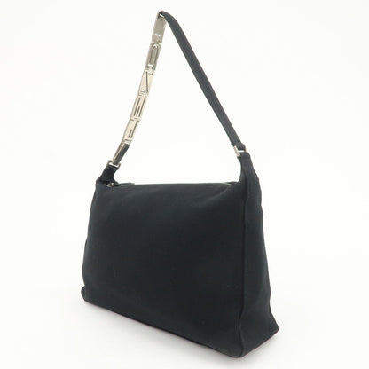 FENDI Polyester Chain Shoulder Bag Hand Bag Black Silver 091577